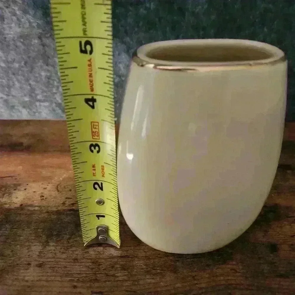 Vintage Royal Haeger Pottery Tan/Gold Rim Oval Vase 5‎ in